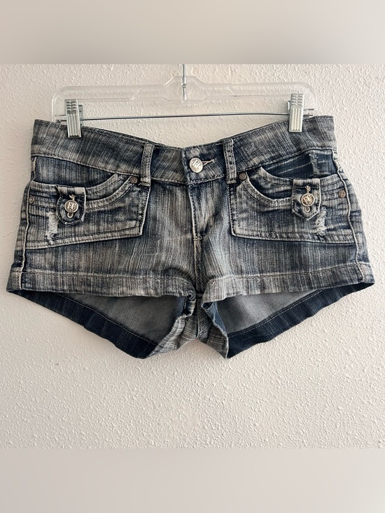 Free Culture Pants - Free Culture Low-Rise Washed Denim Short Shorts